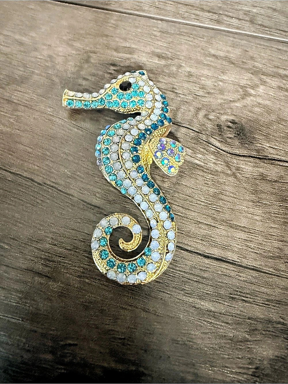 Blue & Gold Seahorse Brooch